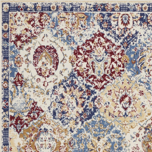 4' X 6' Navy Blue Damask Power Loom Distressed Area Rug